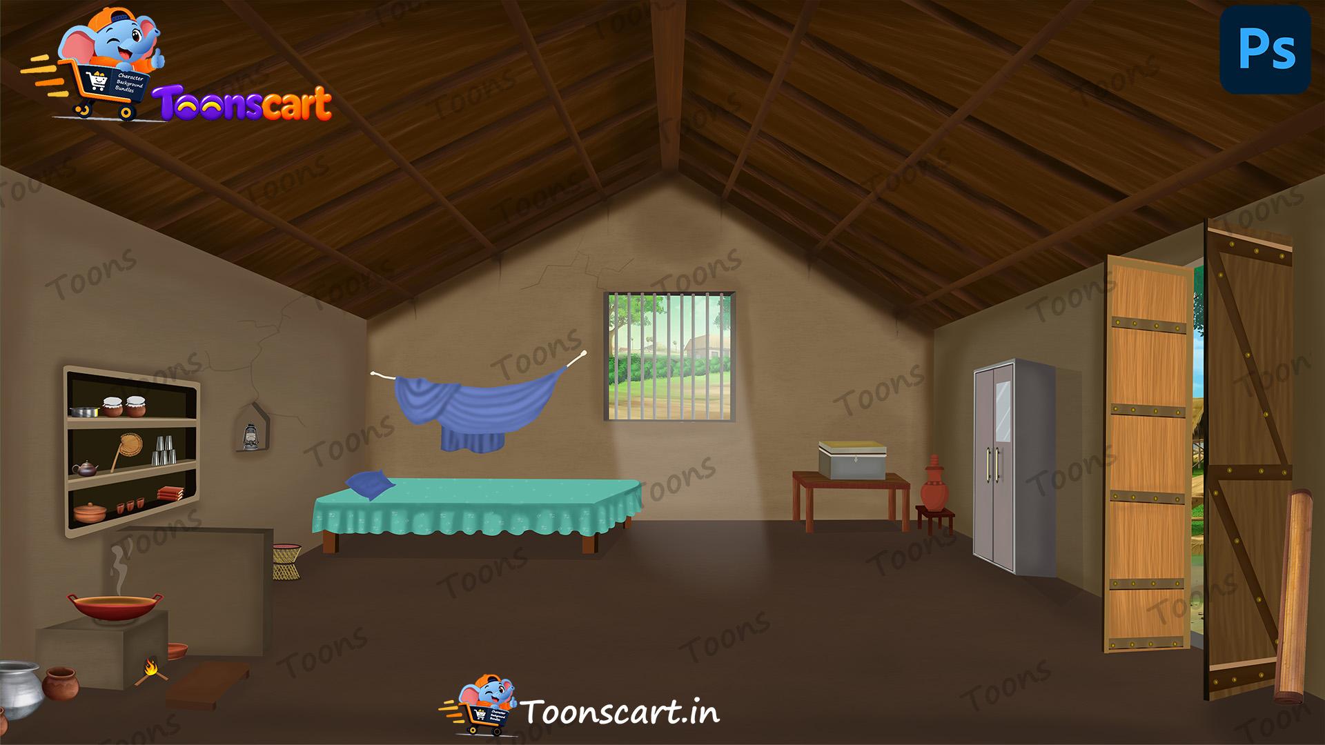 Indian Village Inside Room And Kitchen PSD High Quality Background