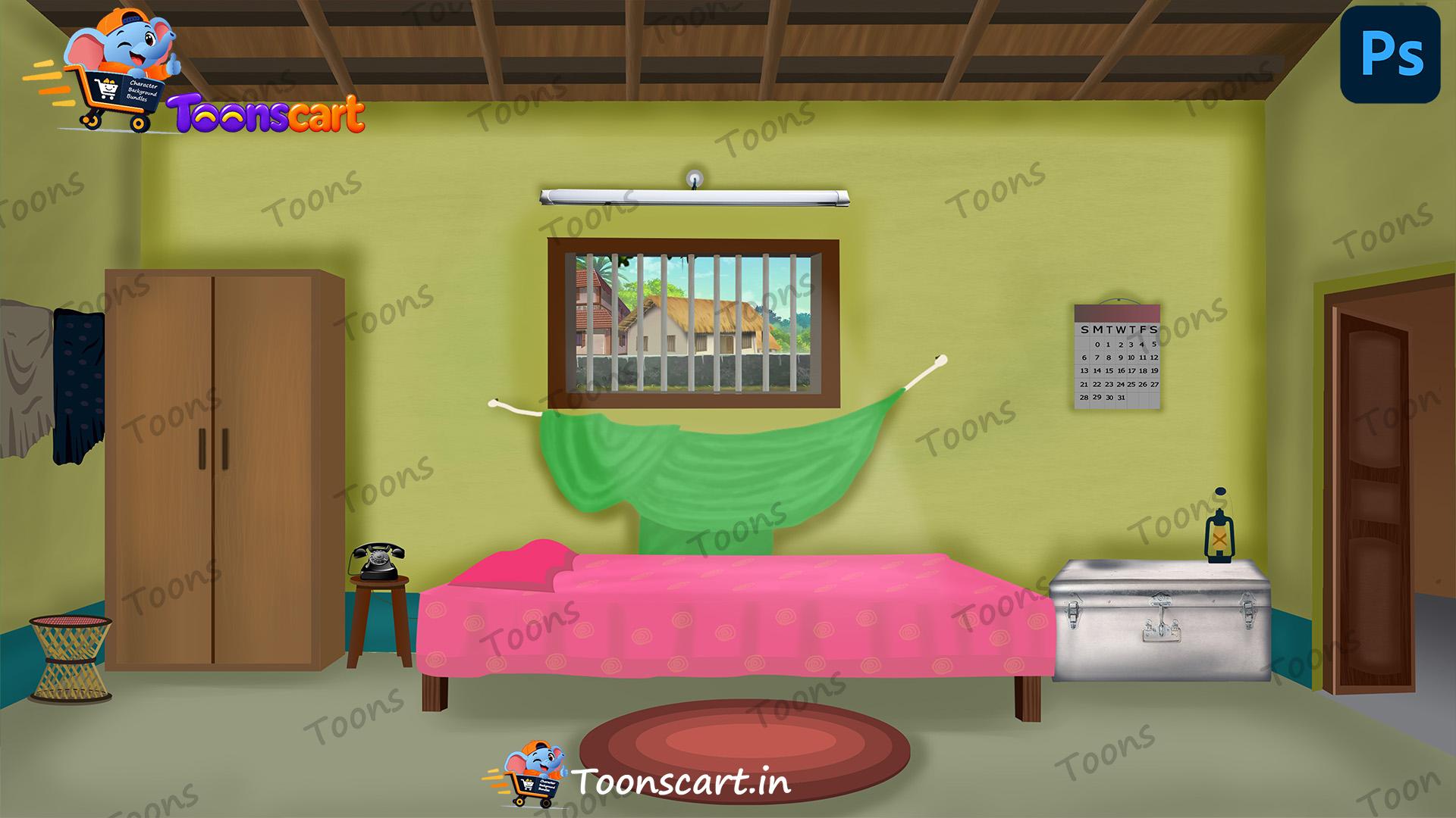 Indian Village Bedroom Inside View PSD High Quality Background