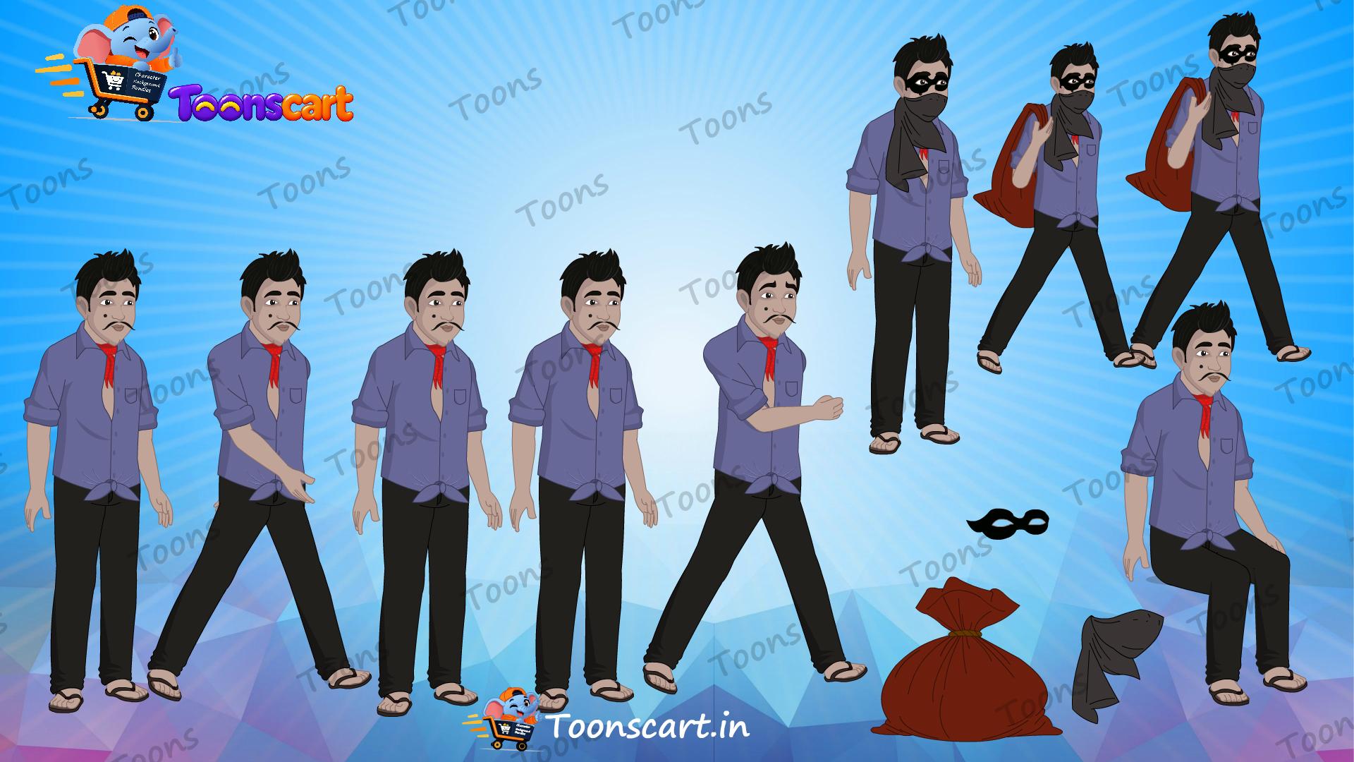 Indian Village Thief(Chor) Animated Human Characte