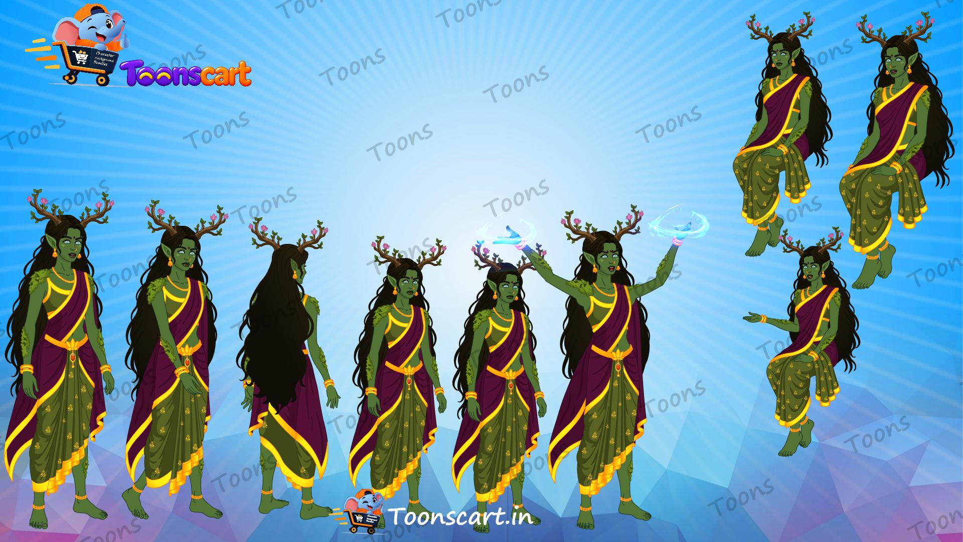Village Jungle Devi(Rani) Forest Goddess Character Asset Pack AnimatedDanav Character