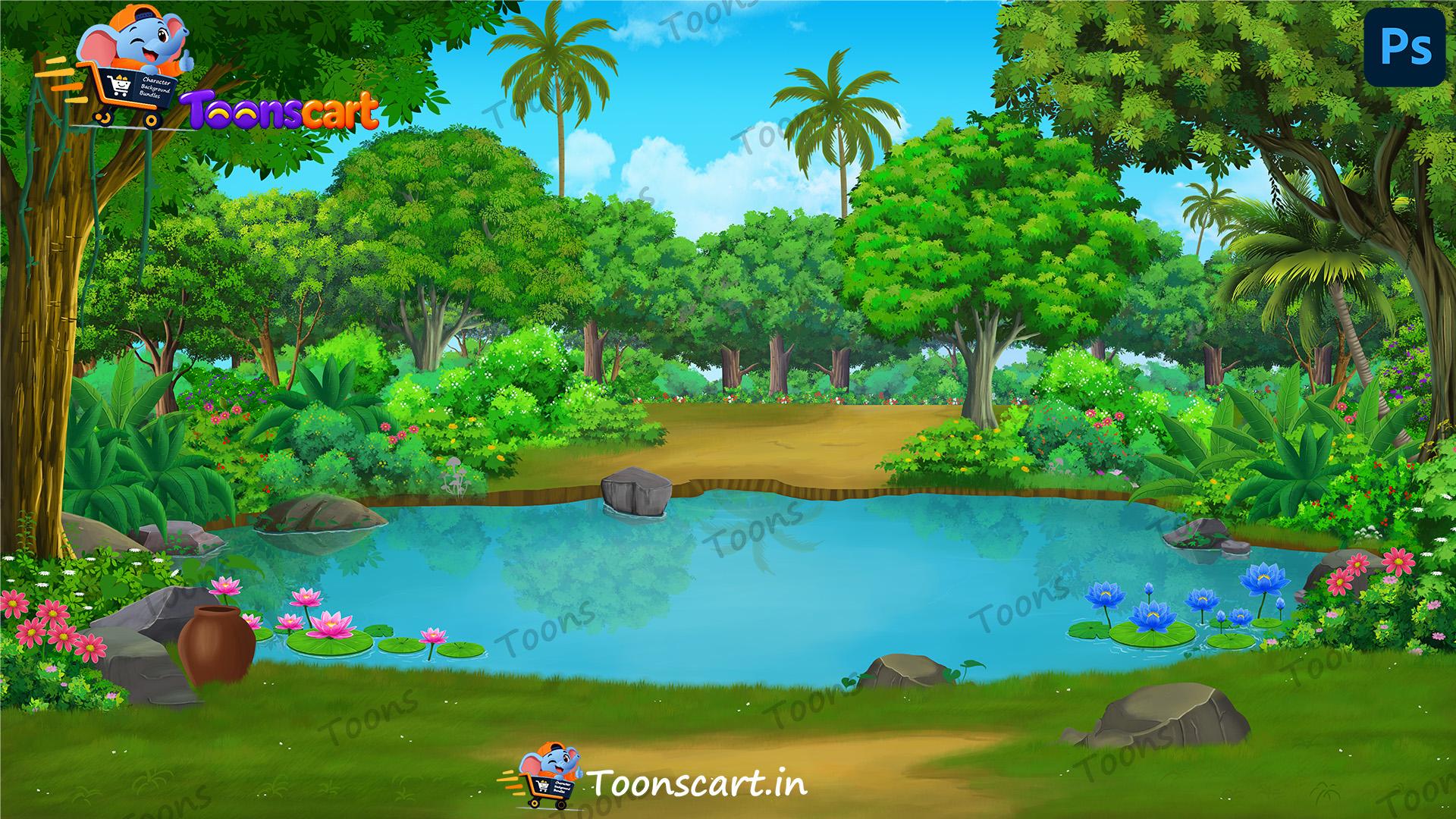 Dense Jungle Inside Water pond PSD High Quality Background