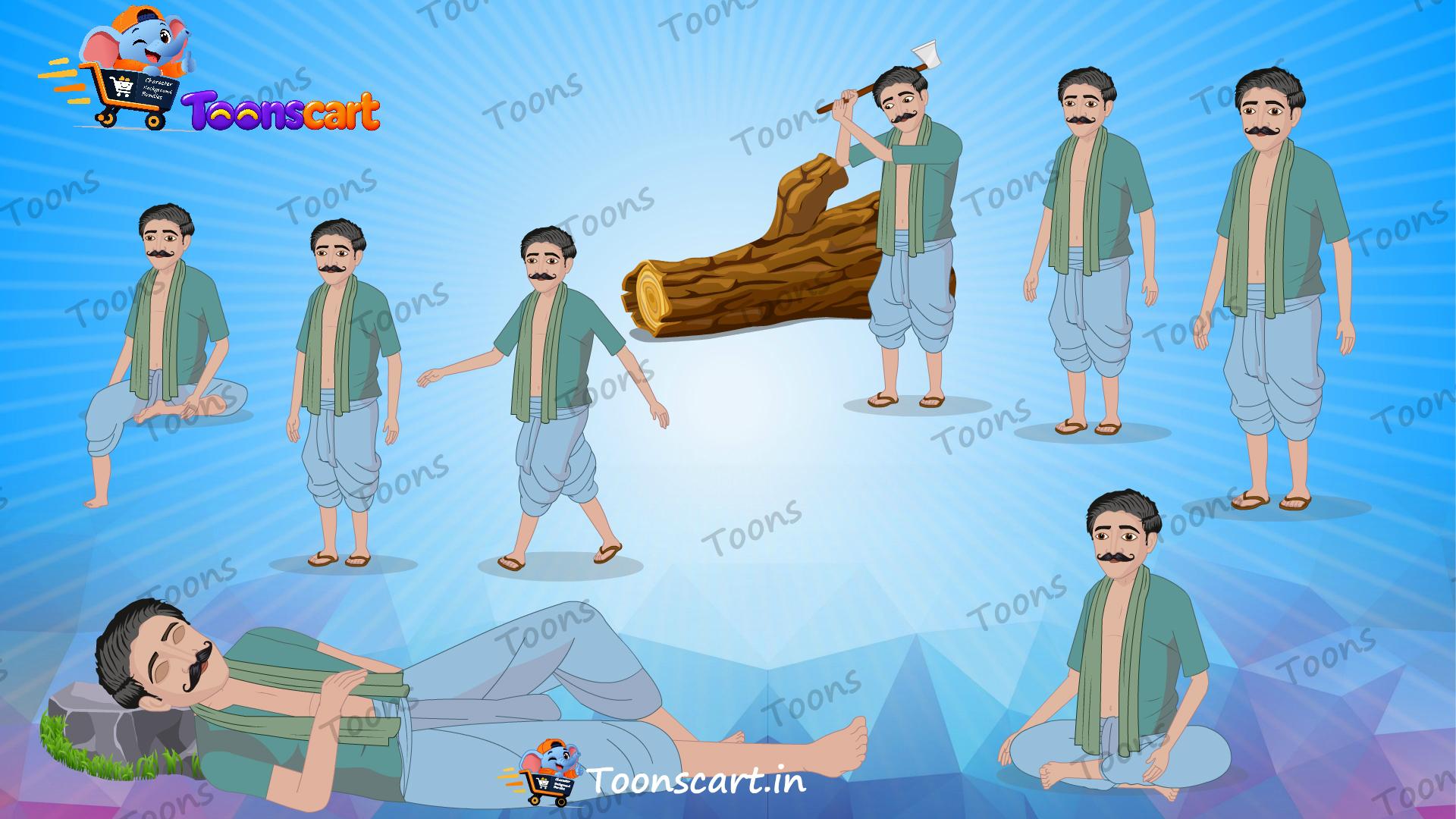 Indian Village Woodcutter(lakdhara) Village Man Animated Human Character