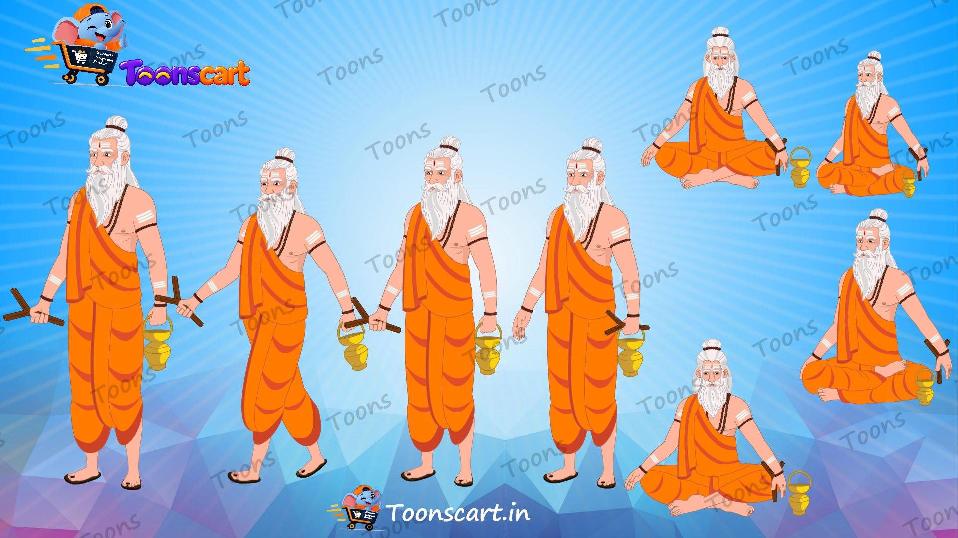 Indian Village Old Saadhu Pandit Animated Human Character