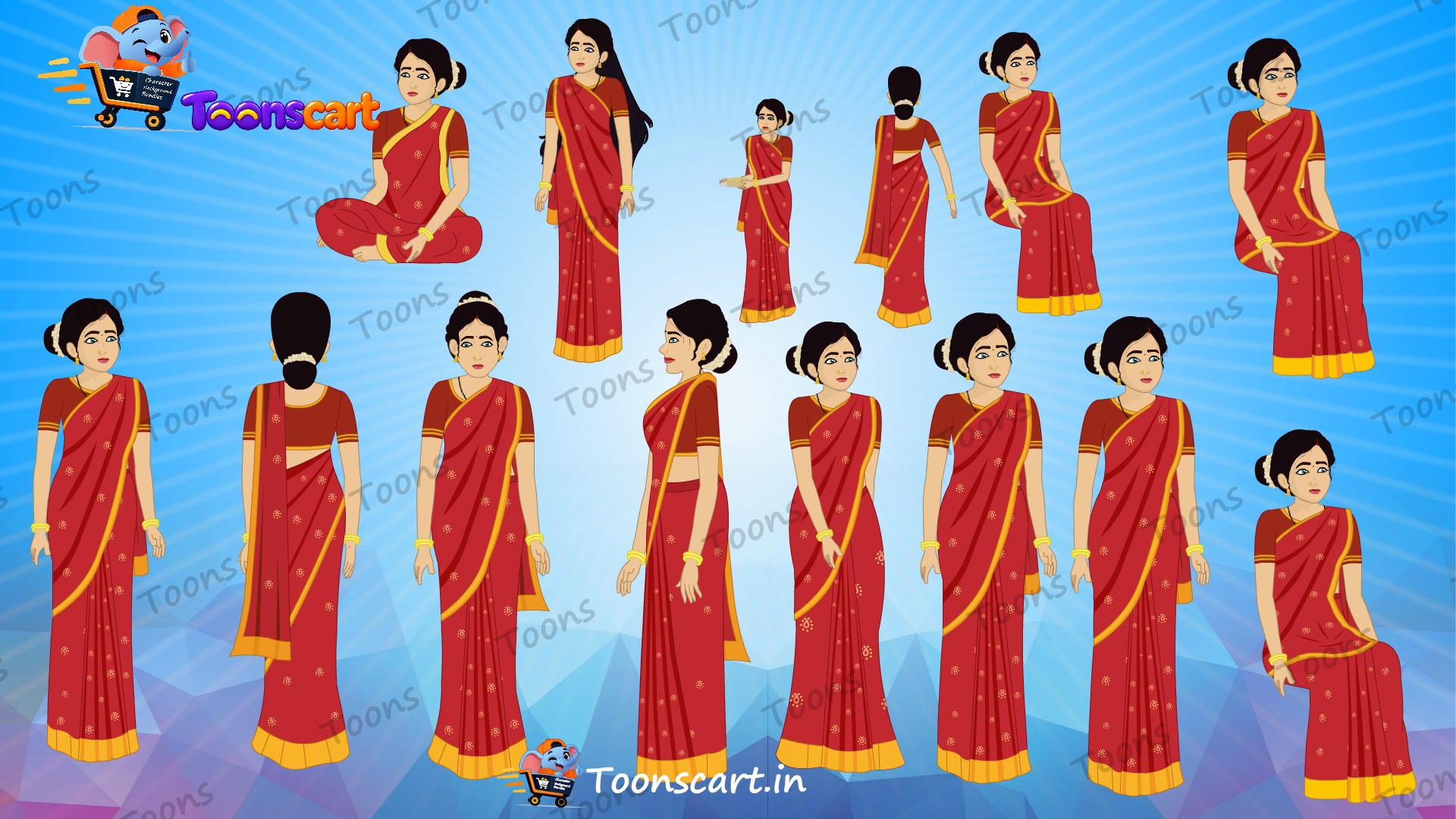 Indian Village Woman(Girl) In Saree Animated Human Character