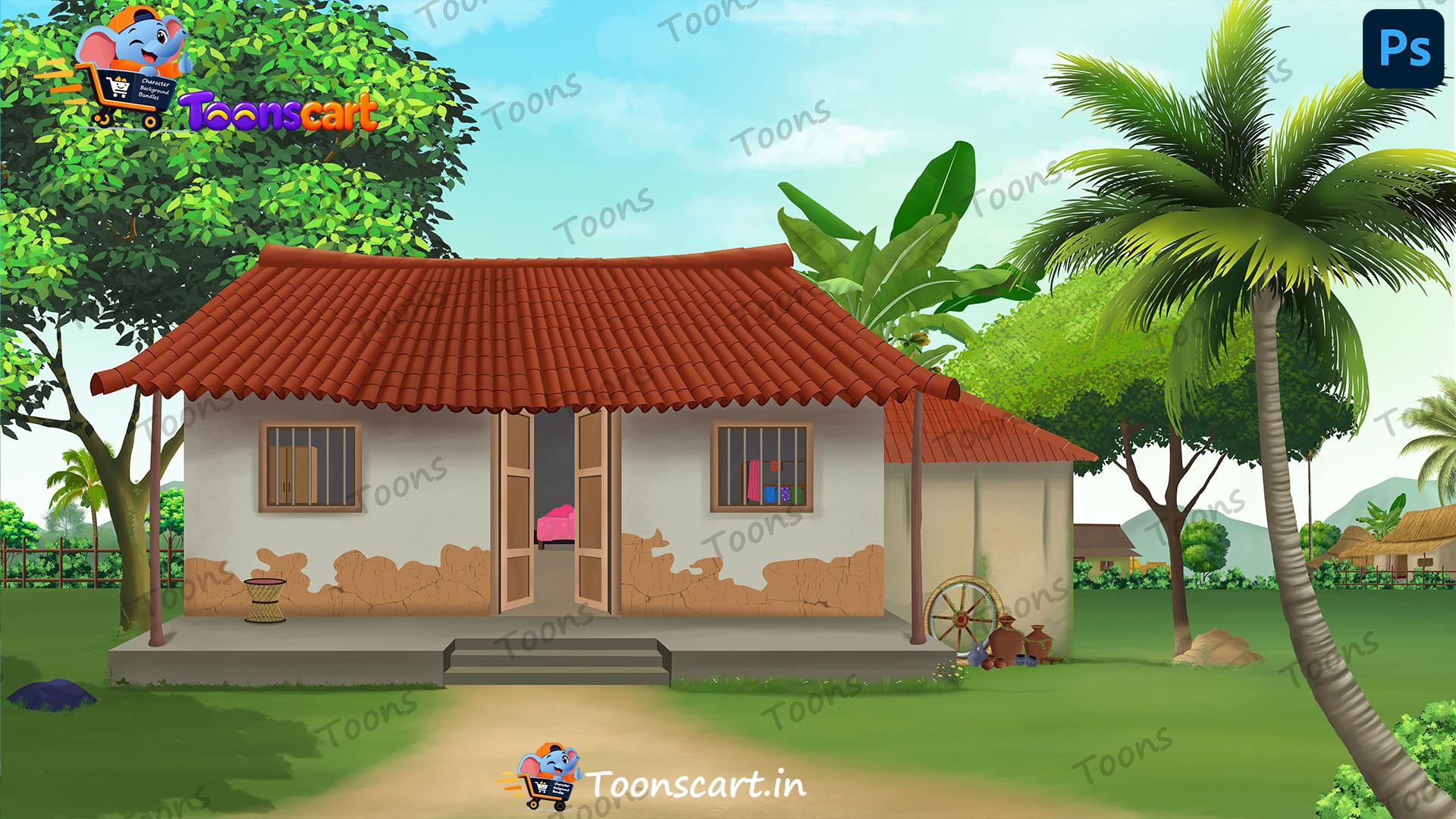 Premium Village Front House View PSD High Quality Background