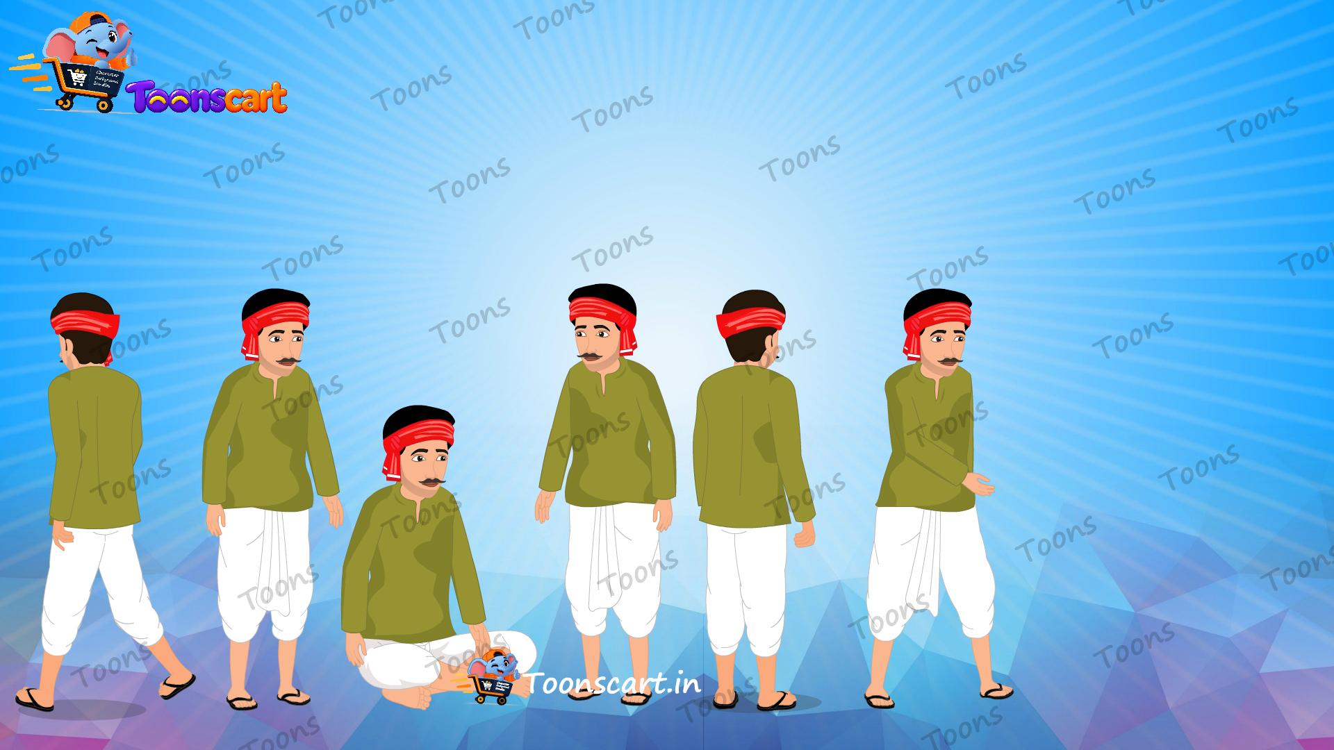 Indian Poor Village Man Animated Human Character
