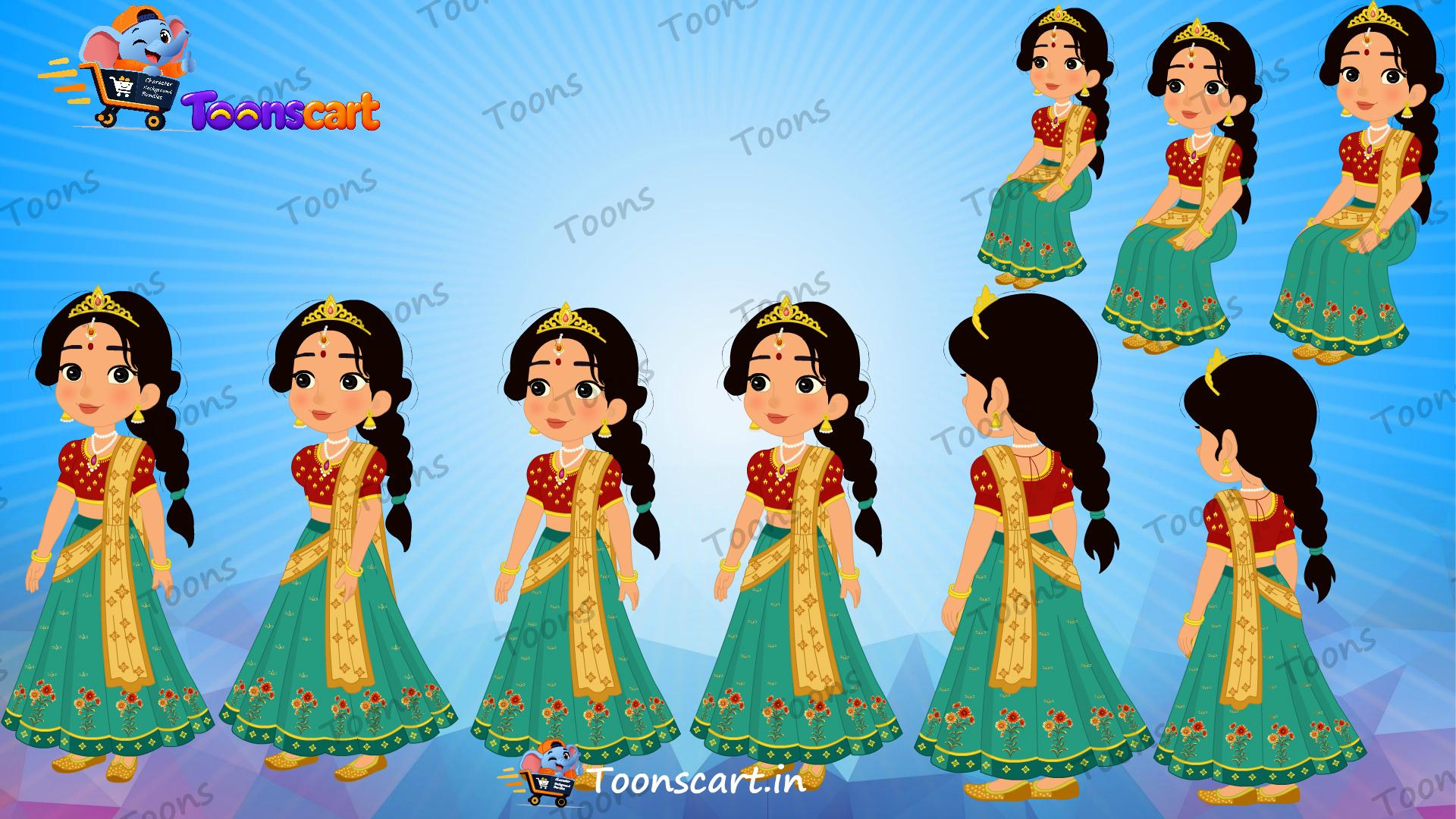 Indian Village Princess Rani Daughter Animated Human Character