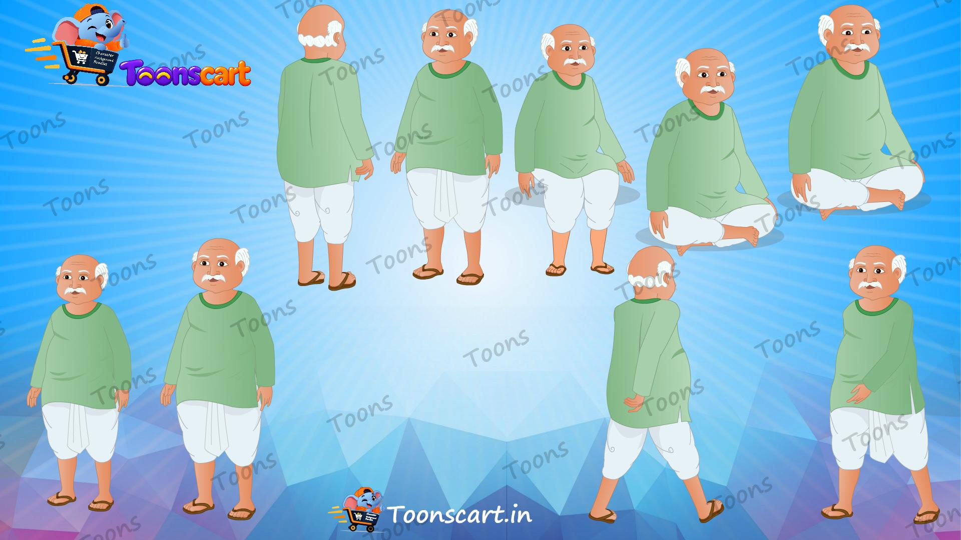 Indian Village Old Man Dhani Seth Animated Human Character