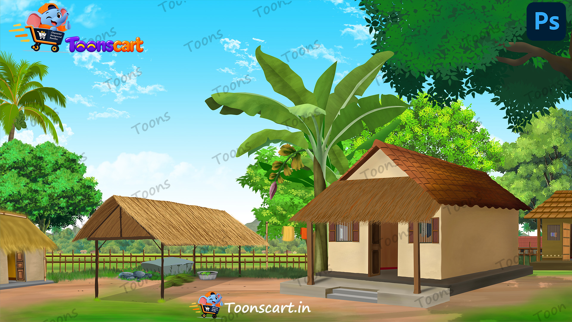 Indian Village Front House View PSD High Quality Background