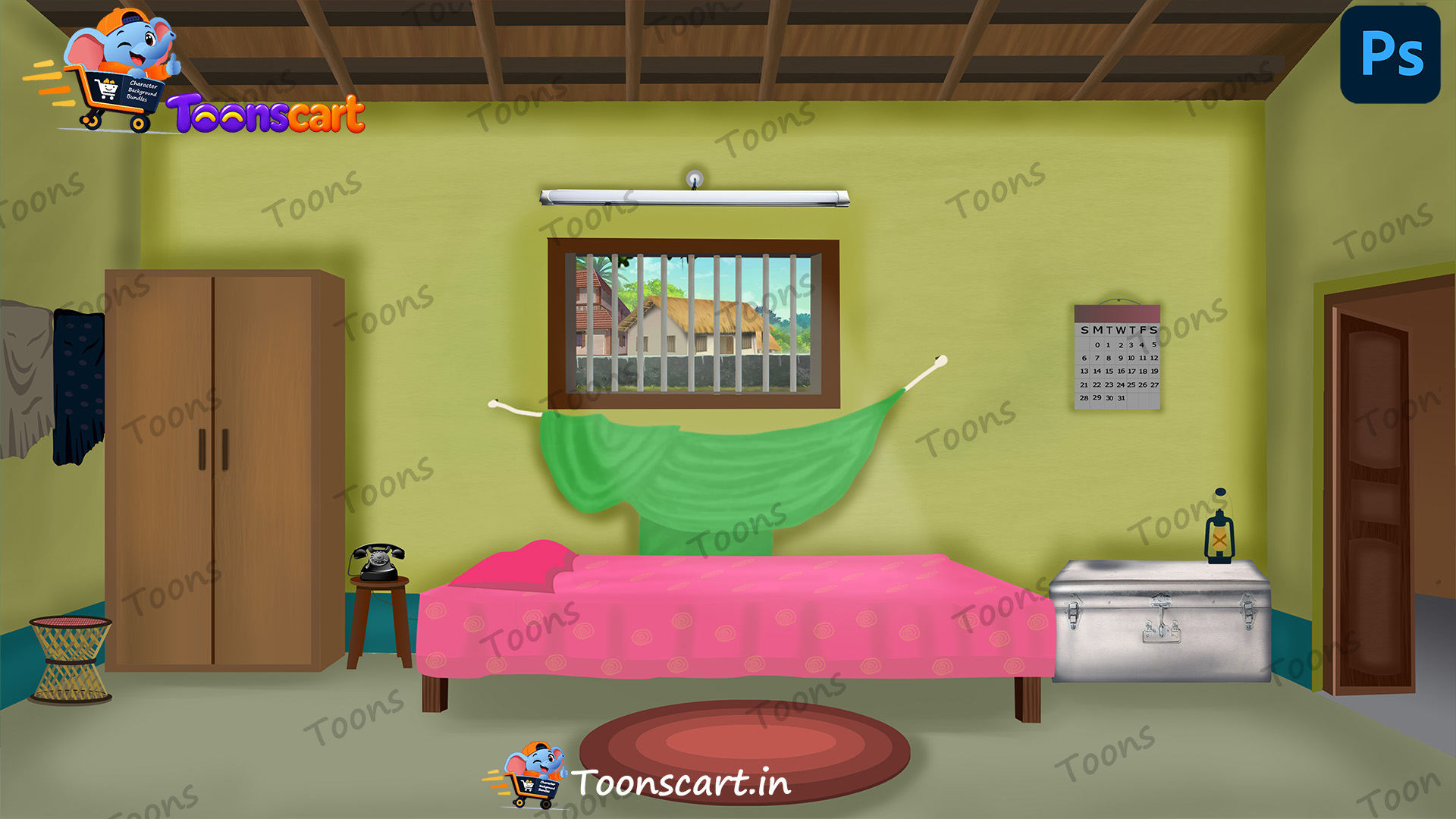 Indian Village Bedroom Inside View PSD High Quality Background