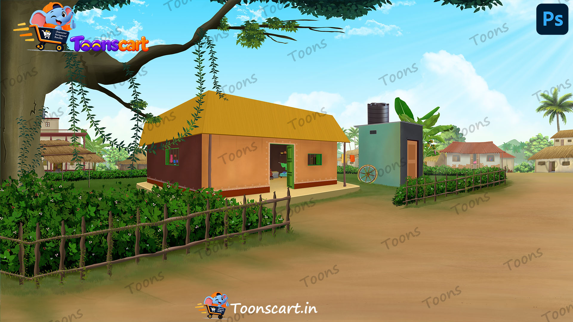 Indian Village Side House View PSD High Quality Background