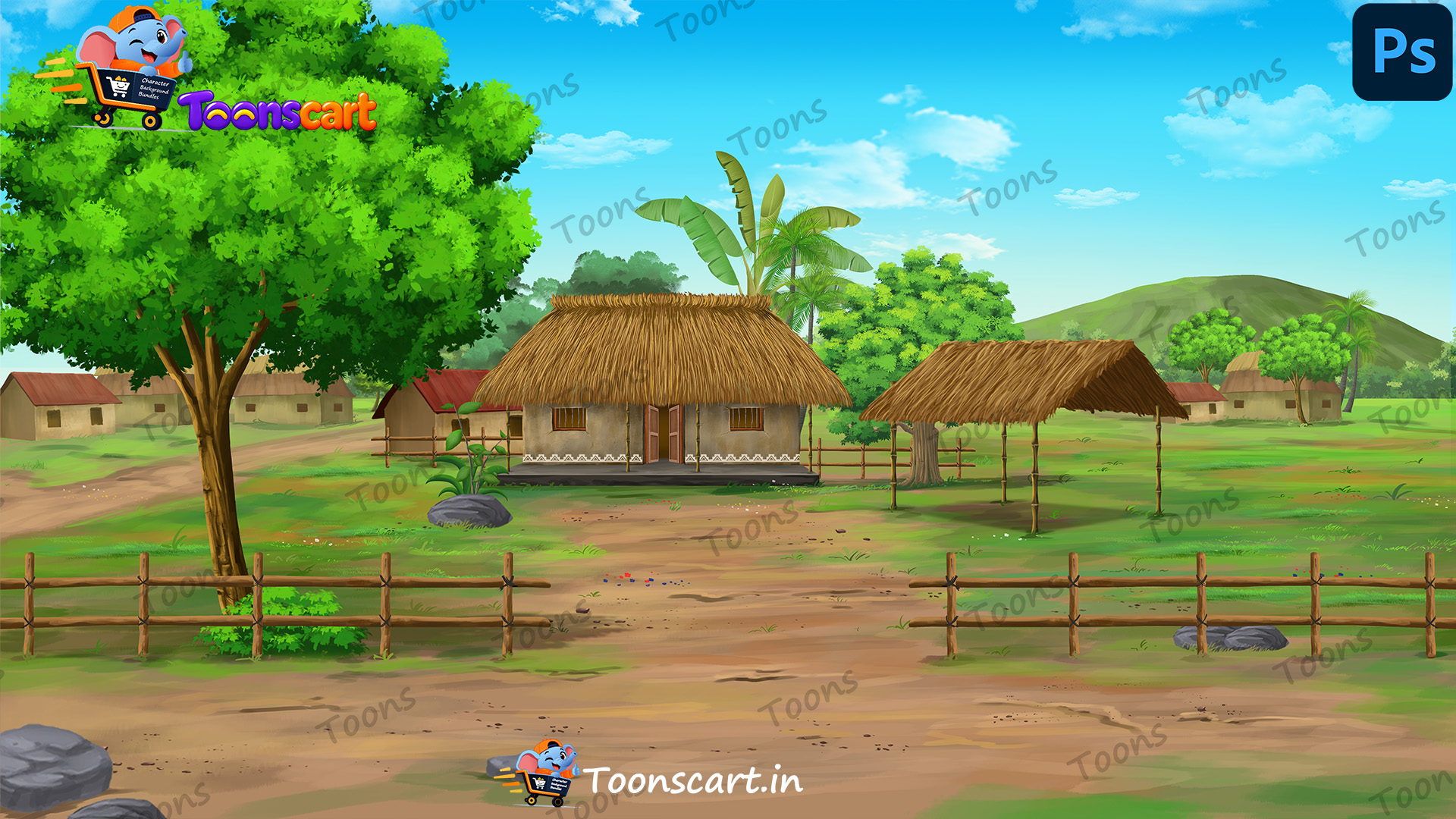 Indian Village Front View Scene PSD High Quality Background